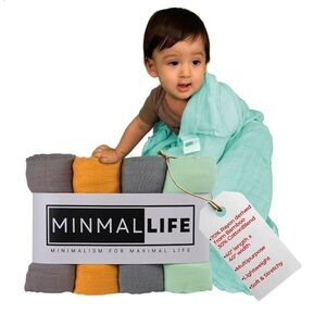 NWT MINIMAL LIFE Bamboo Swaddle Blanket Set Steel